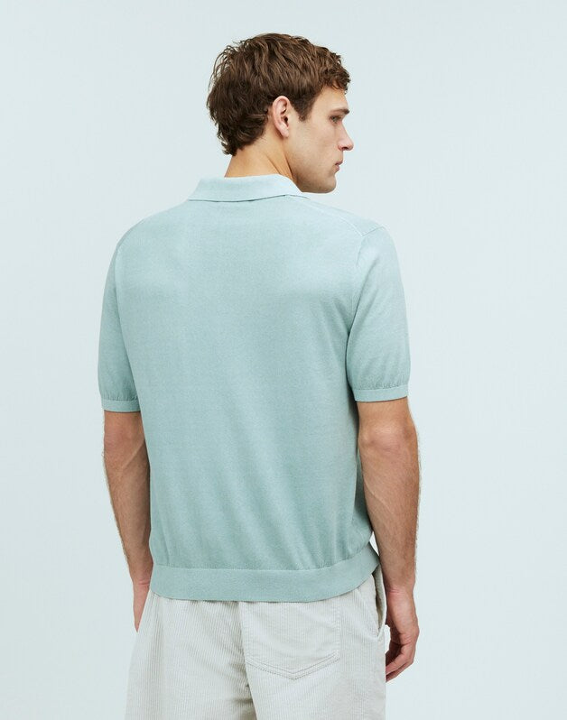Three-Button Sweater Polo in Garment Dye POROUS GREY