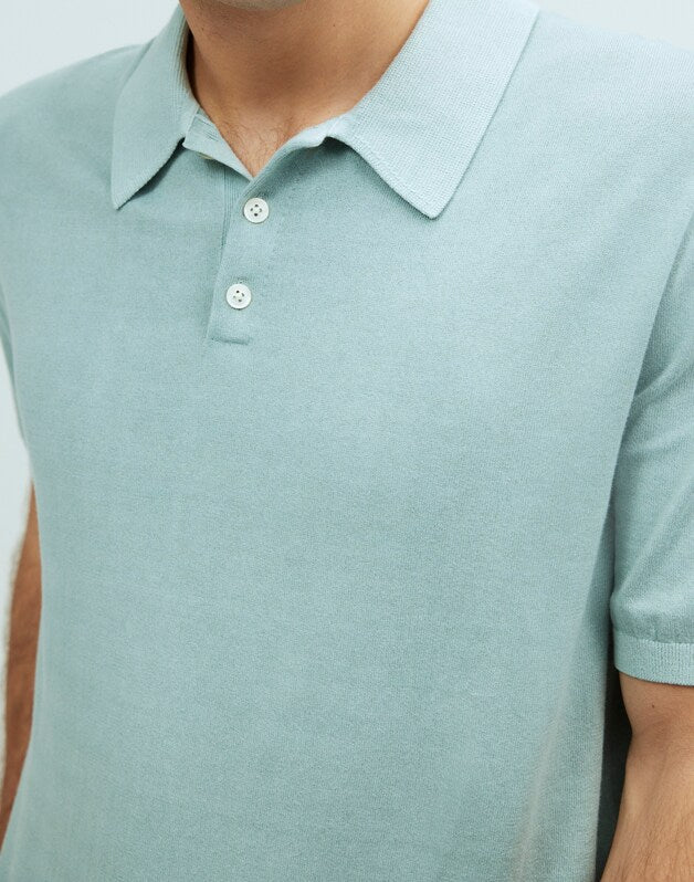 Three-Button Sweater Polo in Garment Dye POROUS GREY