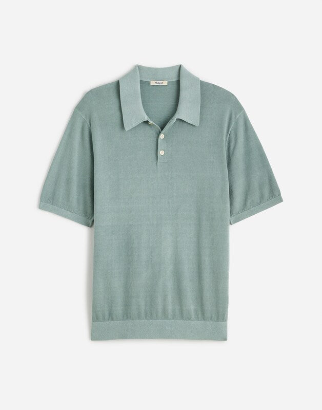 Three-Button Sweater Polo in Garment Dye POROUS GREY