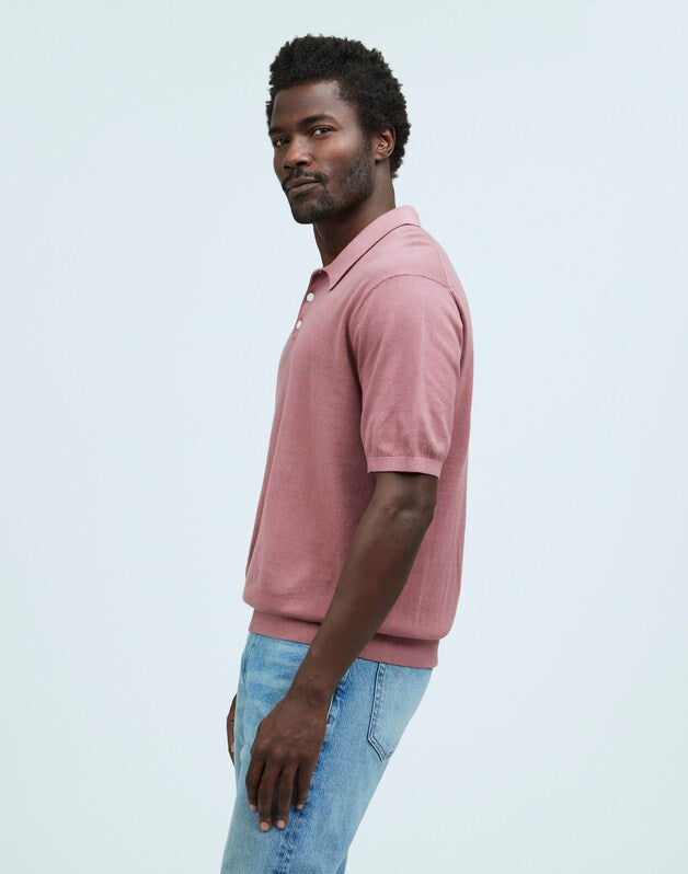 Three-Button Sweater Polo in Garment Dye FROSTY MAUVE