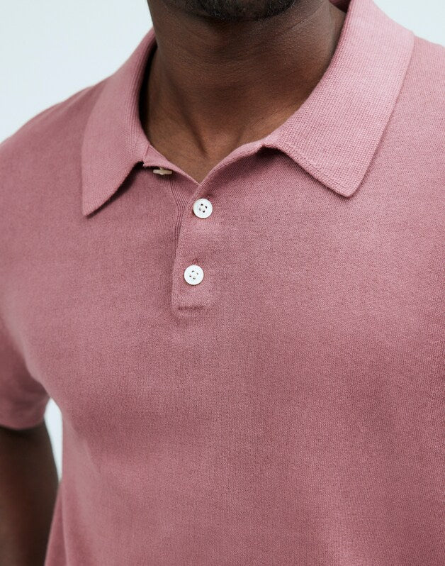 Three-Button Sweater Polo in Garment Dye FROSTY MAUVE