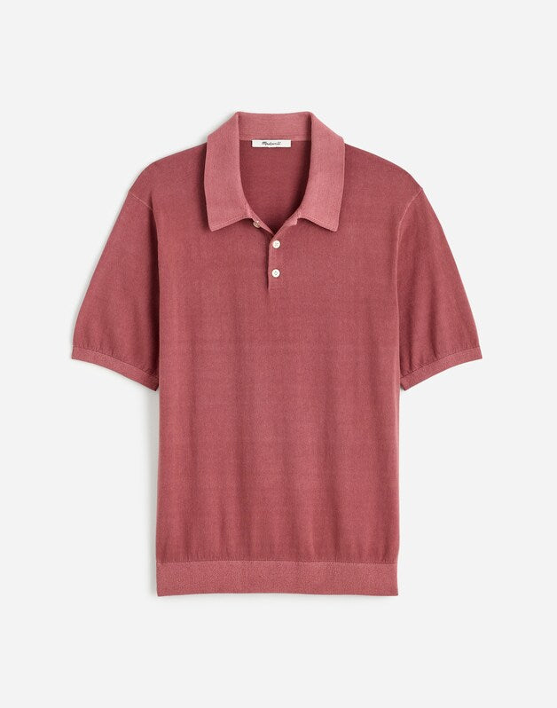 Three-Button Sweater Polo in Garment Dye FROSTY MAUVE