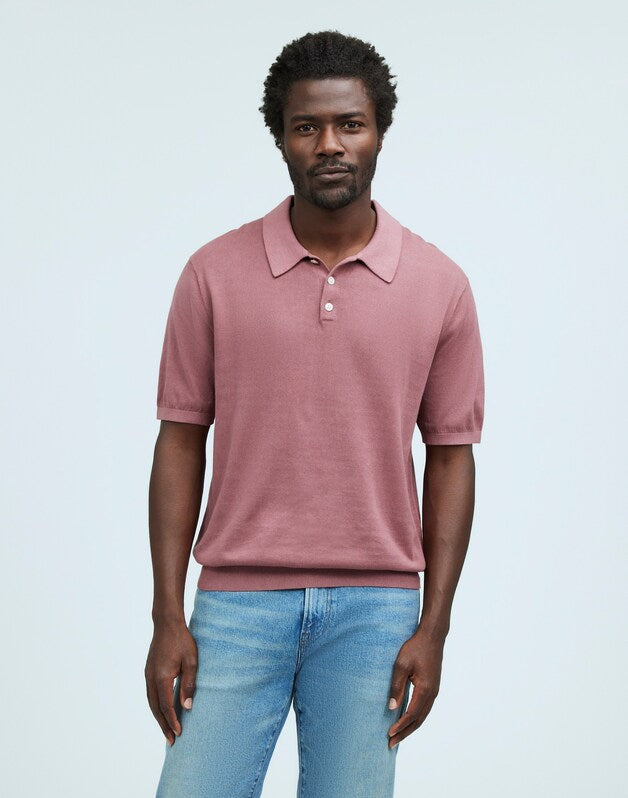 Three-Button Sweater Polo in Garment Dye FROSTY MAUVE