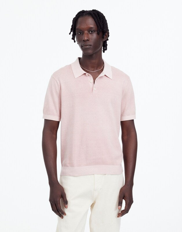 Three-Button Sweater Polo in Garment Dye WISTERIA DOVE