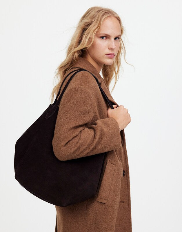The Shopper Tote in Soft Grain Suede DARK CAROB