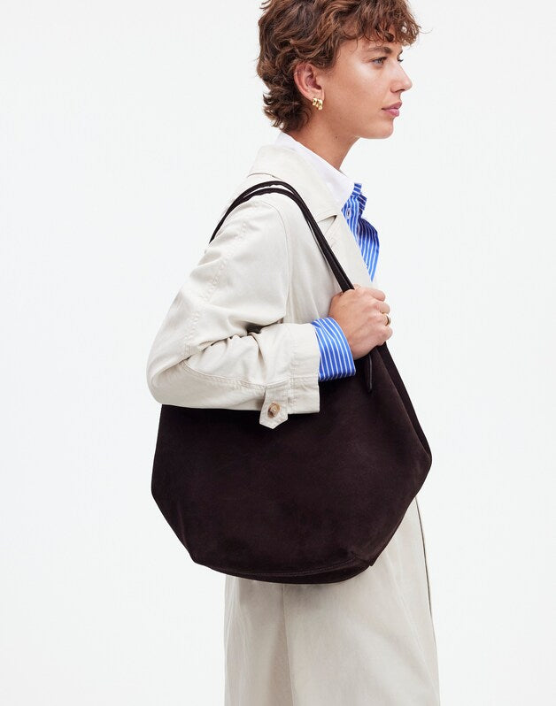 The Shopper Tote in Soft Grain Suede DARK CAROB