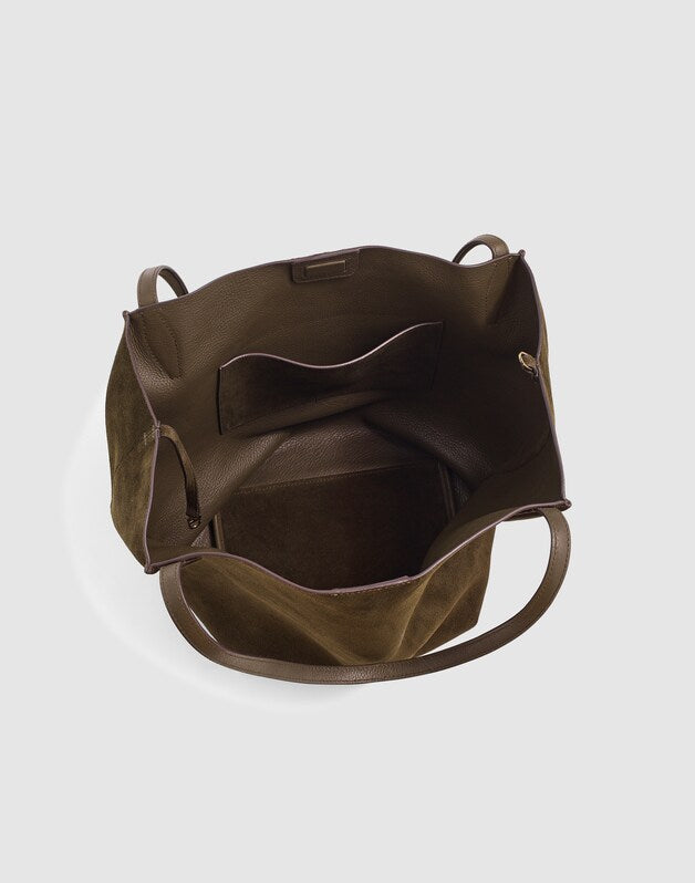 The Shopper Tote in Soft Grain Suede DRIED OLIVE