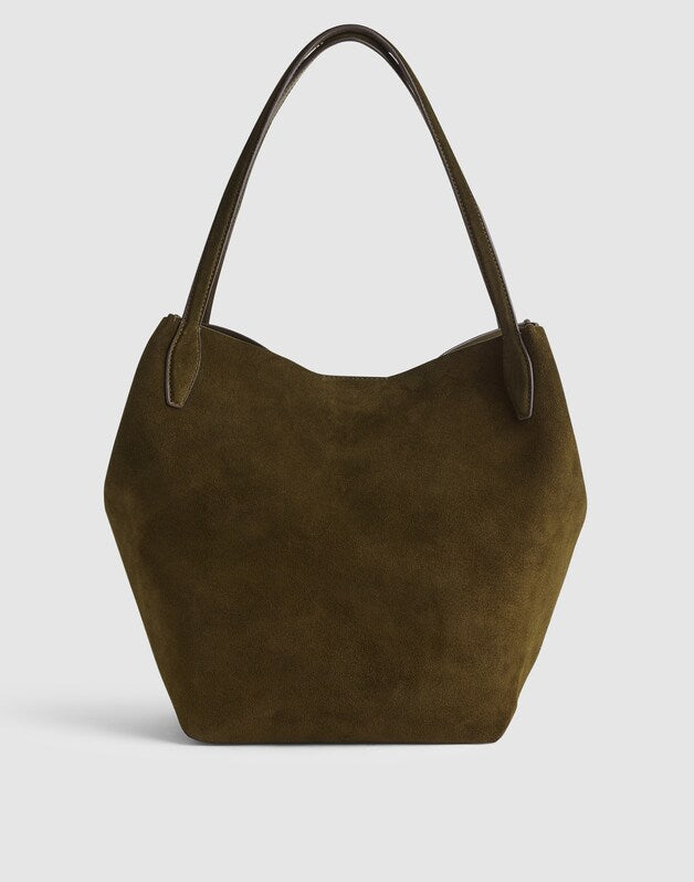 The Shopper Tote in Soft Grain Suede DRIED OLIVE