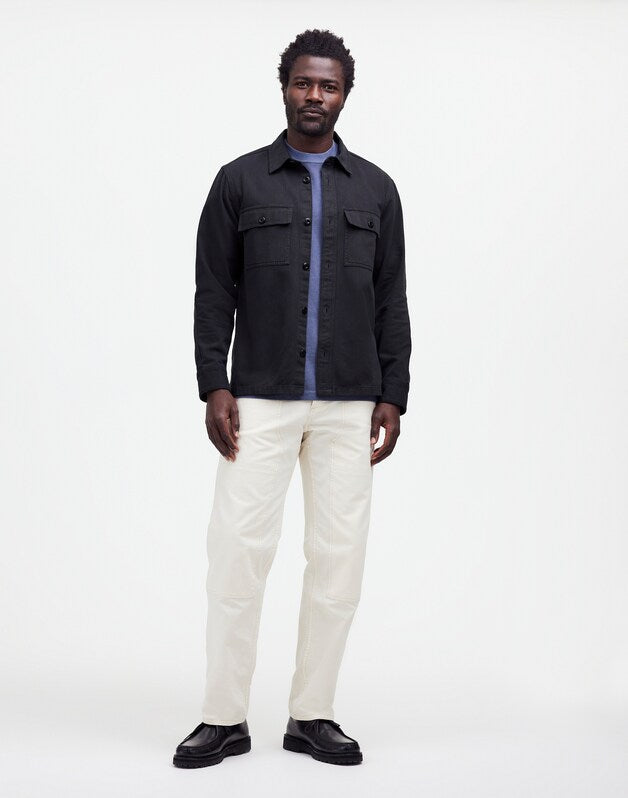 Garment-Dyed Straight-Hem Work Shirt BLACK COAL