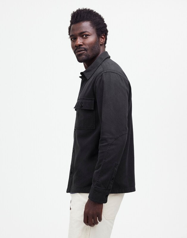 Garment-Dyed Straight-Hem Work Shirt BLACK COAL
