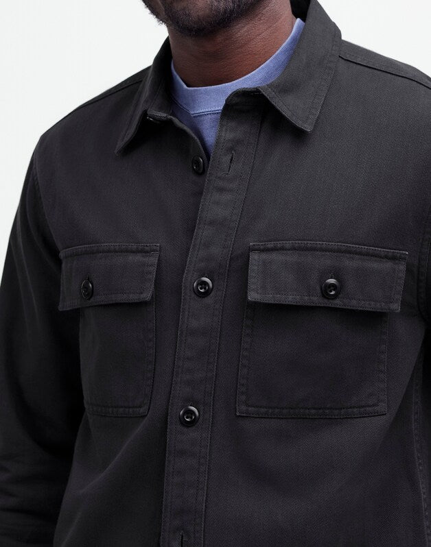 Garment-Dyed Straight-Hem Work Shirt BLACK COAL
