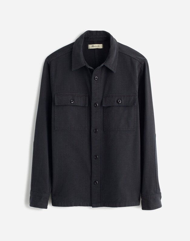 Garment-Dyed Straight-Hem Work Shirt BLACK COAL