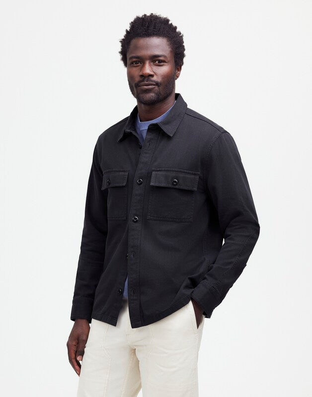 Garment-Dyed Straight-Hem Work Shirt BLACK COAL