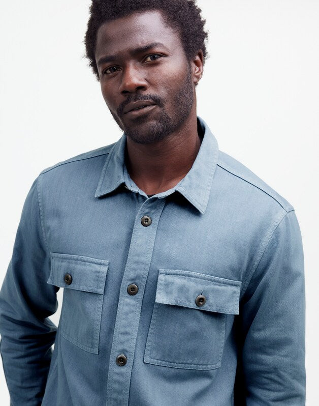 Garment-Dyed Straight-Hem Work Shirt STONEWASH BLUE