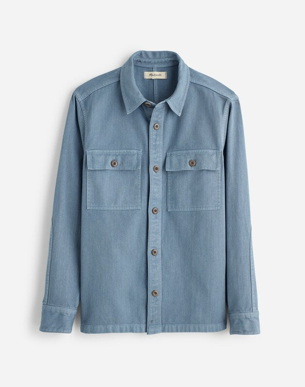 Garment-Dyed Straight-Hem Work Shirt STONEWASH BLUE