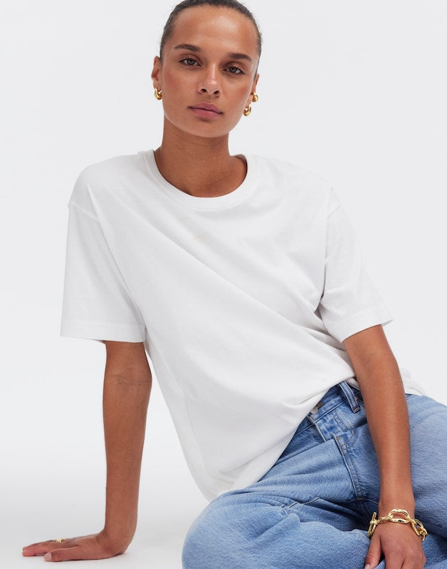 Cotton Relaxed Oversized Tee EYELET WHITE
