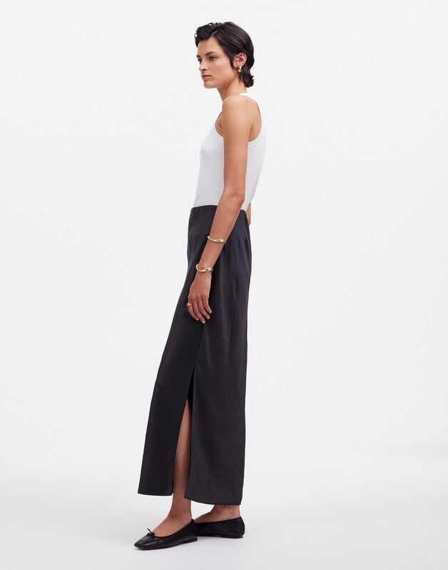 Satin Maxi Slip Skirt TRUE BLACK