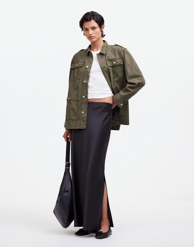 Satin Maxi Slip Skirt TRUE BLACK