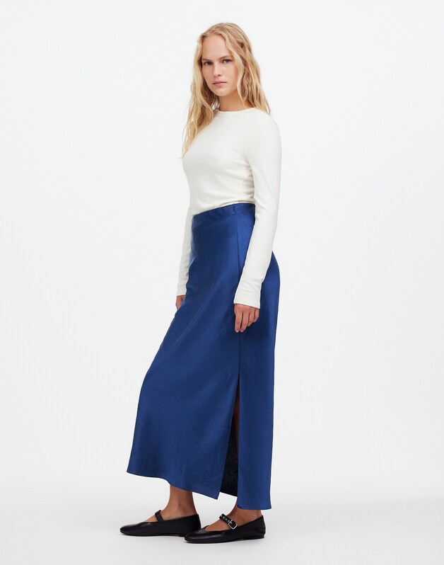 Satin Maxi Slip Skirt DEEP COBALT
