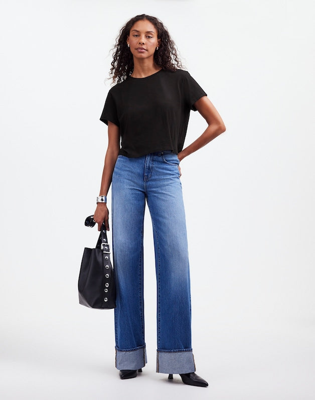 The Easy Crop Crewneck Tee in Soft Slub JET BLACK