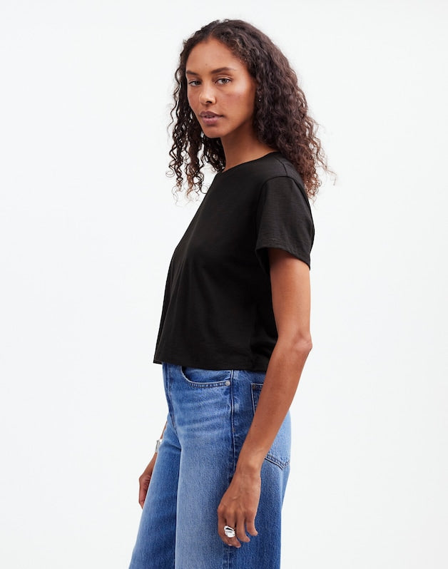 The Easy Crop Crewneck Tee in Soft Slub JET BLACK