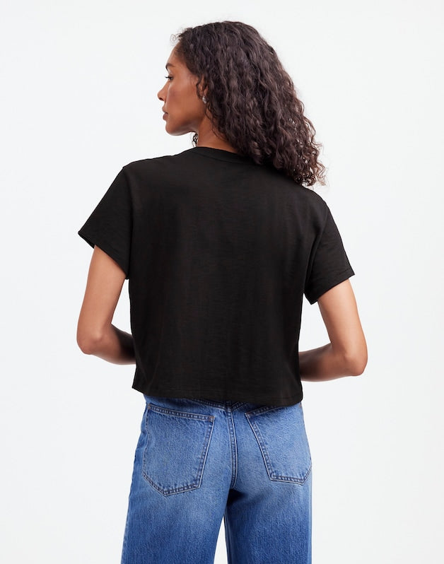 The Easy Crop Crewneck Tee in Soft Slub JET BLACK
