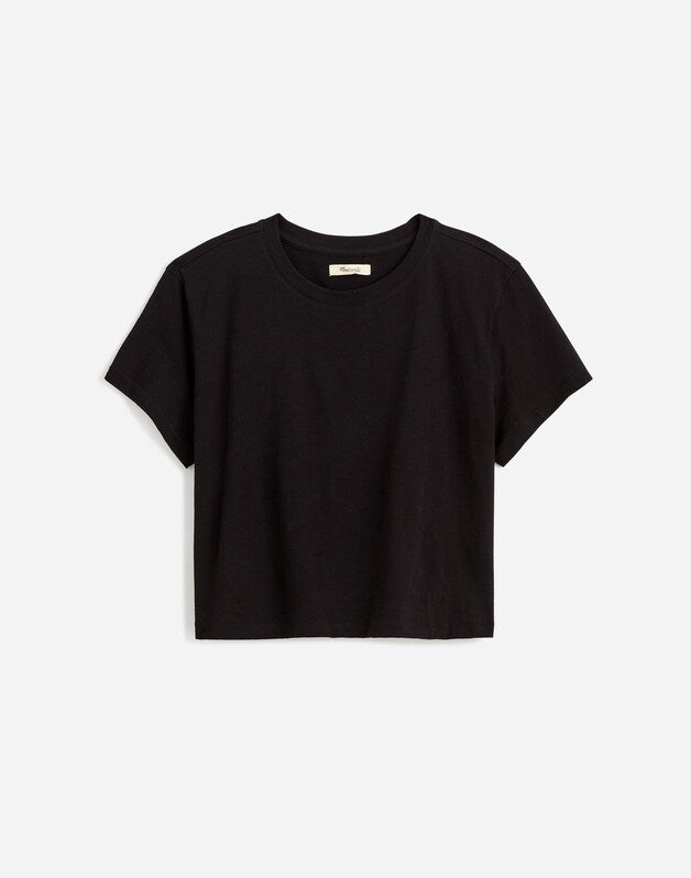The Easy Crop Crewneck Tee in Soft Slub JET BLACK