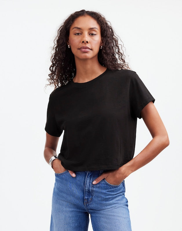 The Easy Crop Crewneck Tee in Soft Slub JET BLACK