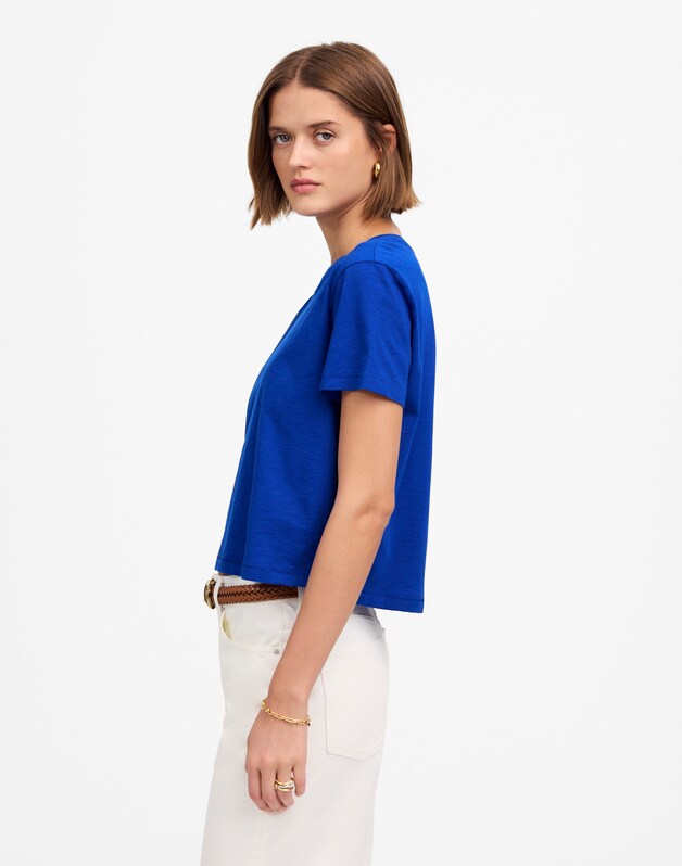 The Easy Crop Crewneck Tee in Soft Slub BRILLIANT SAPPHIRE