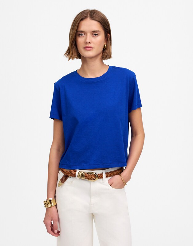 The Easy Crop Crewneck Tee in Soft Slub BRILLIANT SAPPHIRE