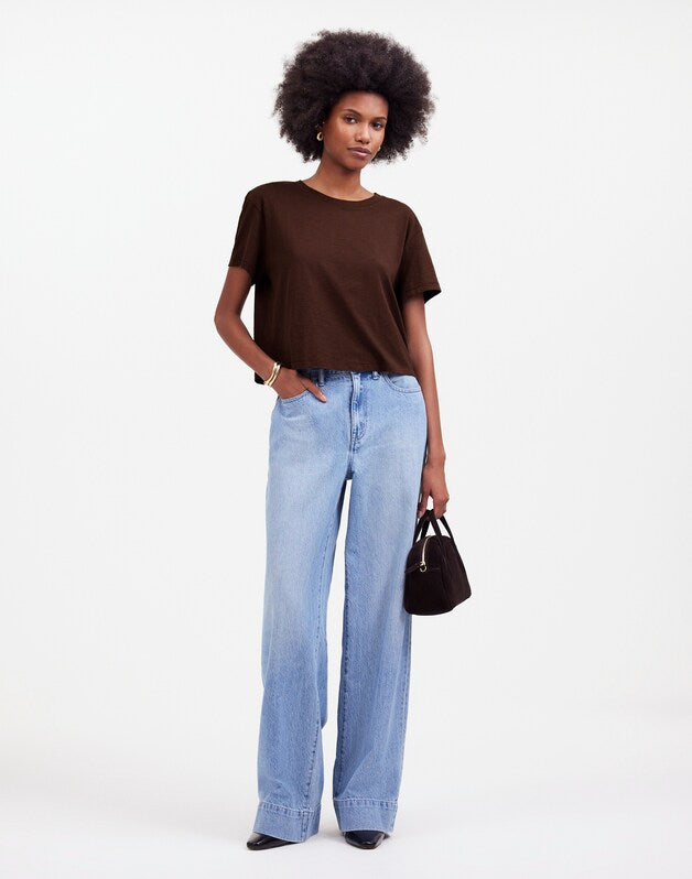 The Easy Crop Crewneck Tee in Soft Slub DARK CAROB