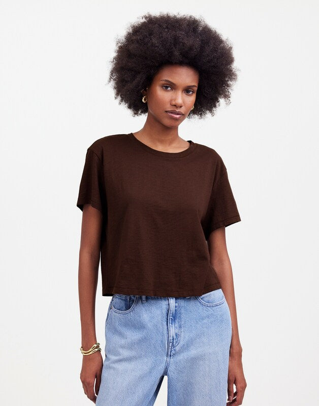 The Easy Crop Crewneck Tee in Soft Slub DARK CAROB