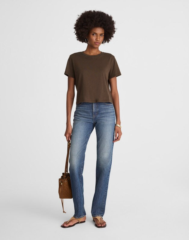 The Easy Crop Crewneck Tee in Soft Slub ROASTED CHICORY