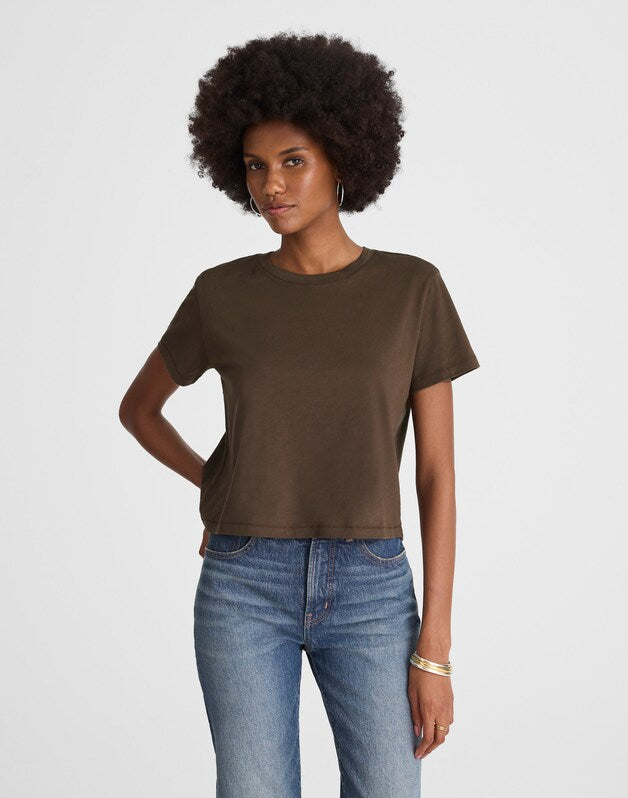 The Easy Crop Crewneck Tee in Soft Slub ROASTED CHICORY