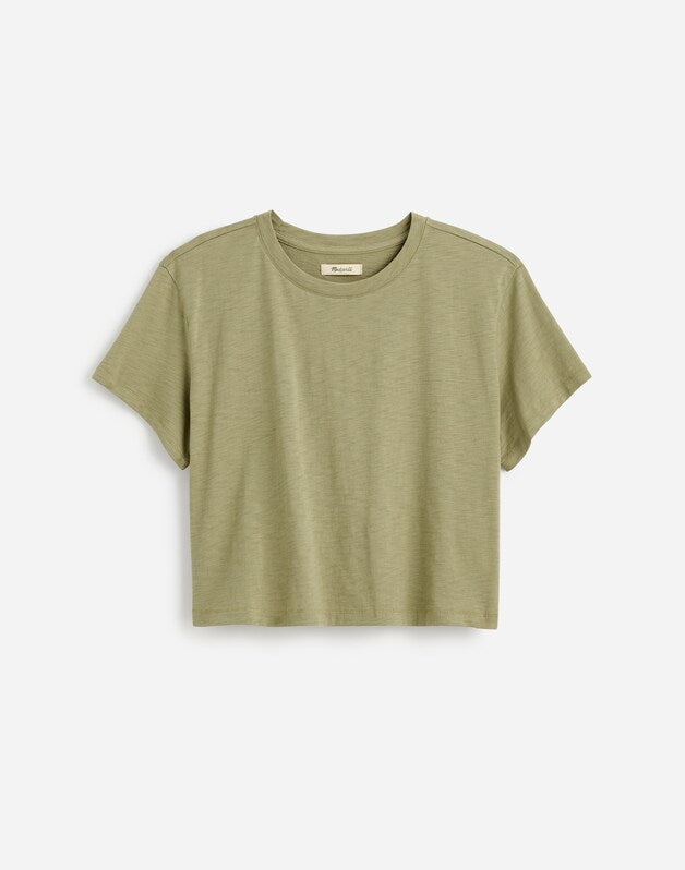 The Easy Crop Crewneck Tee in Soft Slub EARTHEN GREEN