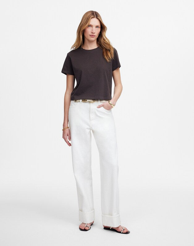 The Easy Crop Crewneck Tee in Soft Slub SOFT CHARCOAL