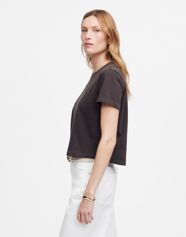 The Easy Crop Crewneck Tee in Soft Slub SOFT CHARCOAL