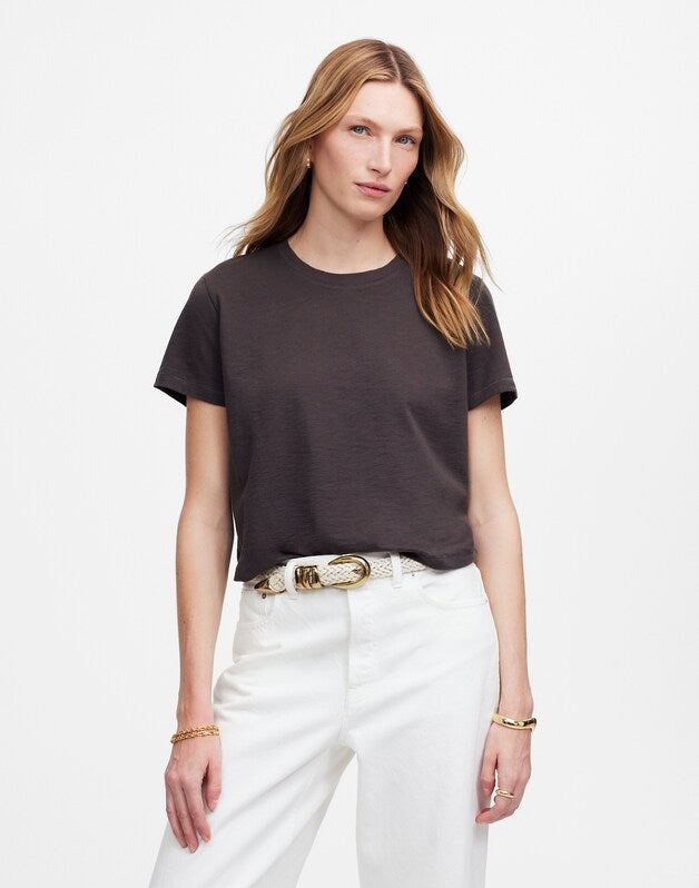 The Easy Crop Crewneck Tee in Soft Slub SOFT CHARCOAL