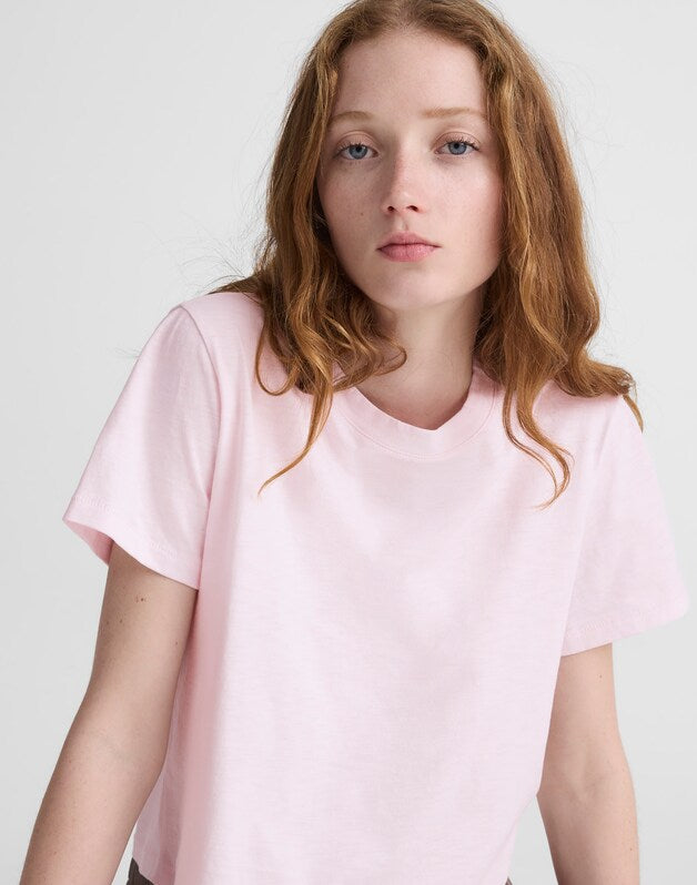 The Easy Crop Crewneck Tee in Soft Slub PALE PINK
