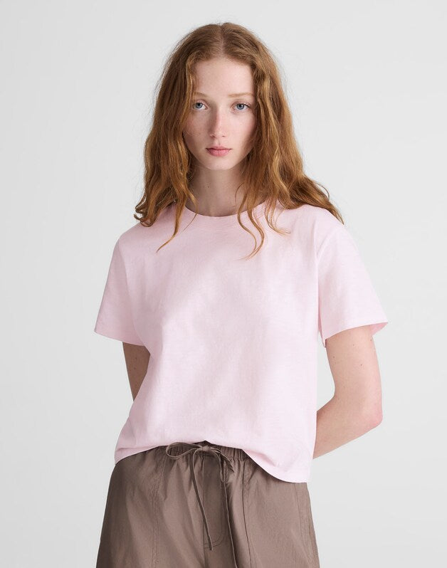 The Easy Crop Crewneck Tee in Soft Slub PALE PINK