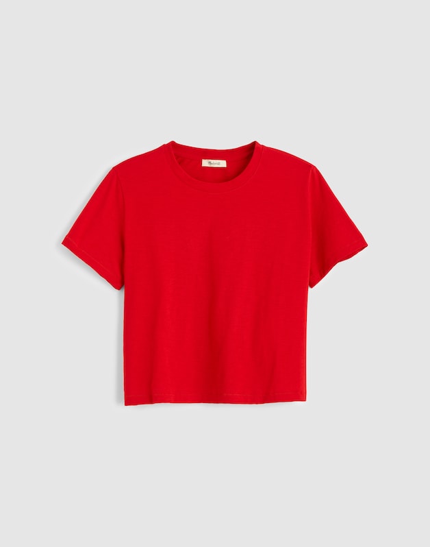 The Easy Crop Crewneck Tee in Soft Slub VARSITY RED