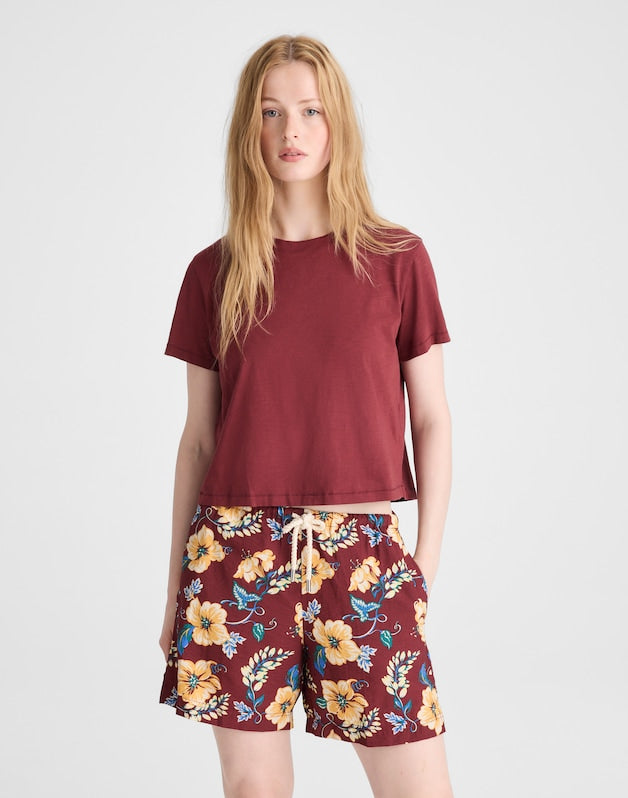 The Easy Crop Crewneck Tee in Soft Slub DUSTY MERLOT