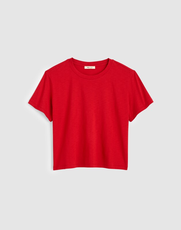 The Easy Crop Crewneck Tee in Soft Slub CRIMSON