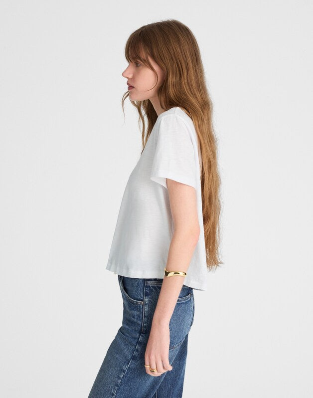 The Easy Crop Crewneck Tee in Soft Slub WHITE