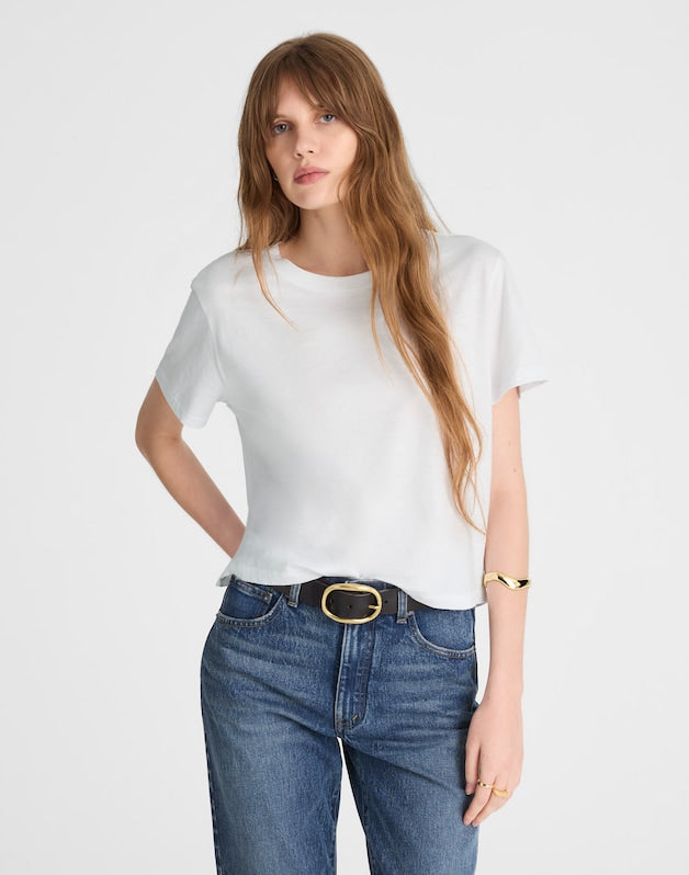 The Easy Crop Crewneck Tee in Soft Slub WHITE