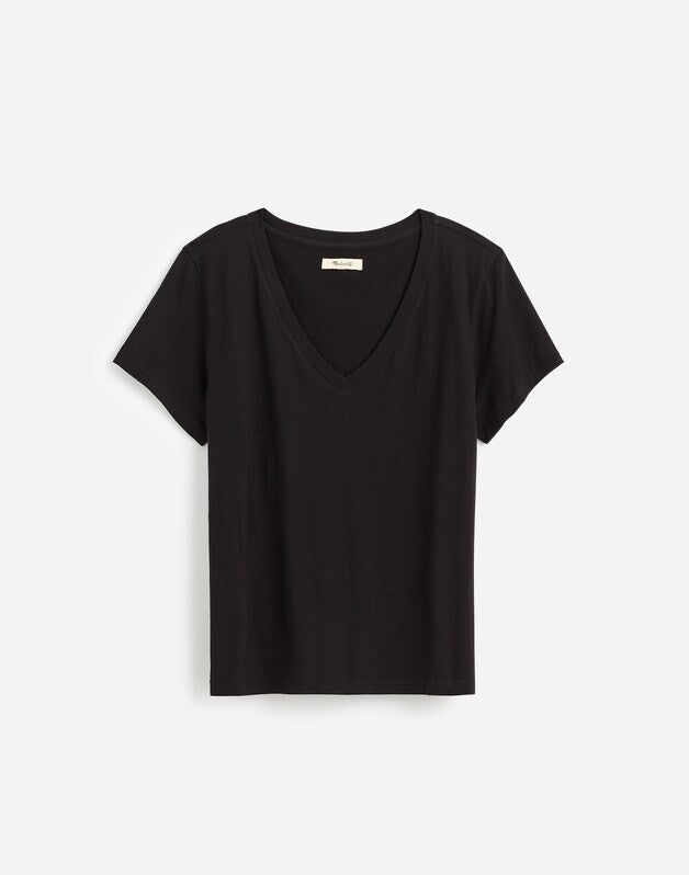The Easy V-Neck Tee in Soft Slub JET BLACK