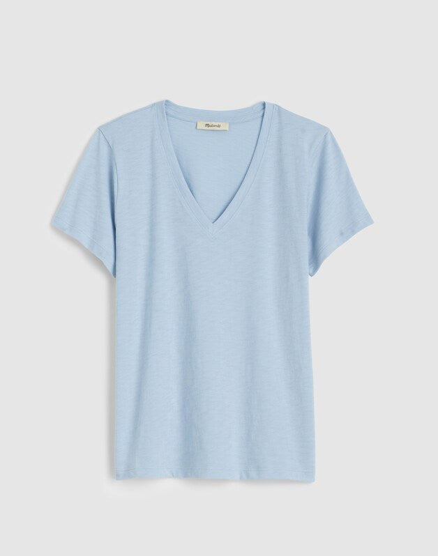 The Easy V-Neck Tee in Soft Slub ICED BLUE