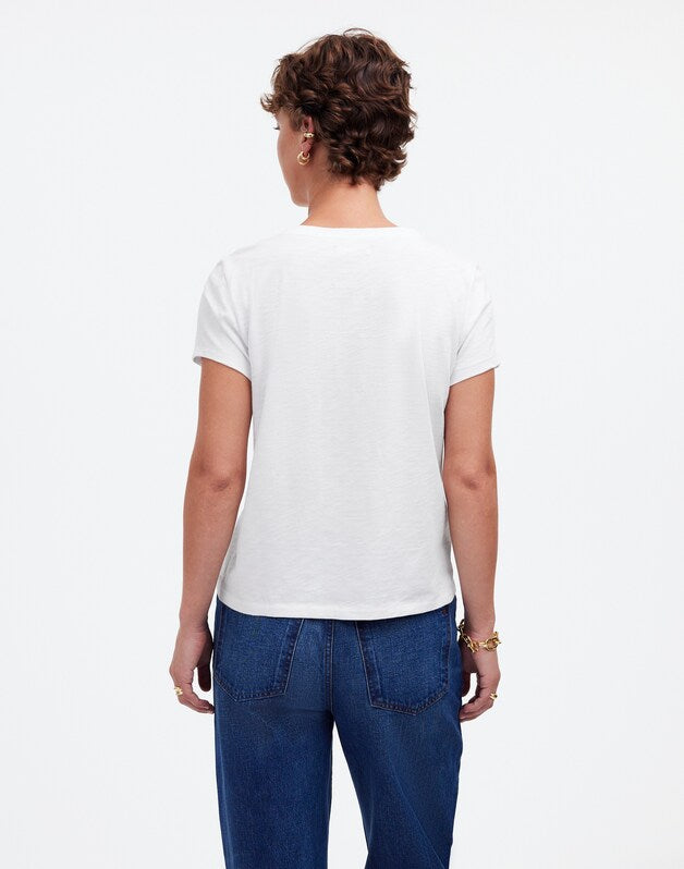 The Easy V-Neck Tee in Soft Slub EYELET WHITE