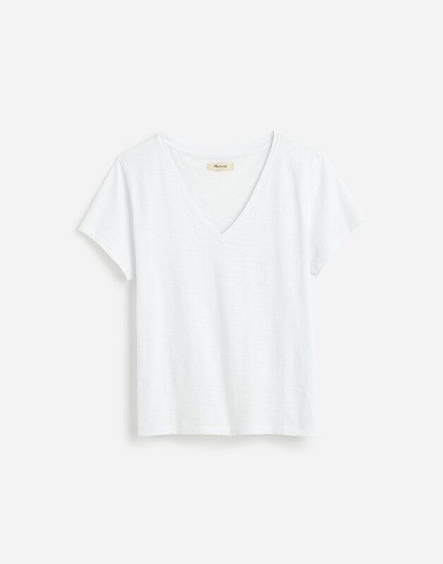 The Easy V-Neck Tee in Soft Slub EYELET WHITE