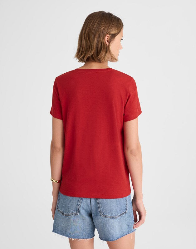 The Easy V-Neck Tee in Soft Slub CHERRY RED
